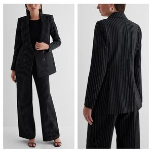 Express Double Breasted Pinstripe Blazer Editor Pant Suit Size Medium 6 Black